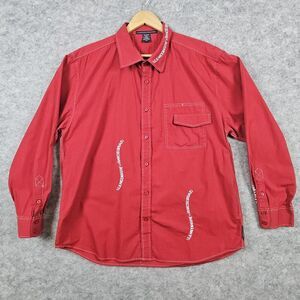 Le Jean De Marithe Francois Girbaud Men's Shirt Size 2XL Red Cotton Embroidered‎